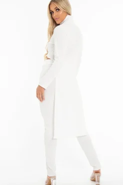 Rebellious Fashion White Rib Asymmetric Tie Front Top Legging Loungewear Co-Ord - Sasha