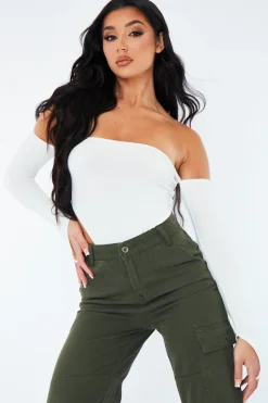Rebellious Fashion White Rib Bardot Bodysuit - Edith
