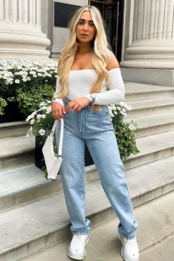 Rebellious Fashion White Rib Bardot Bodysuit - Edith