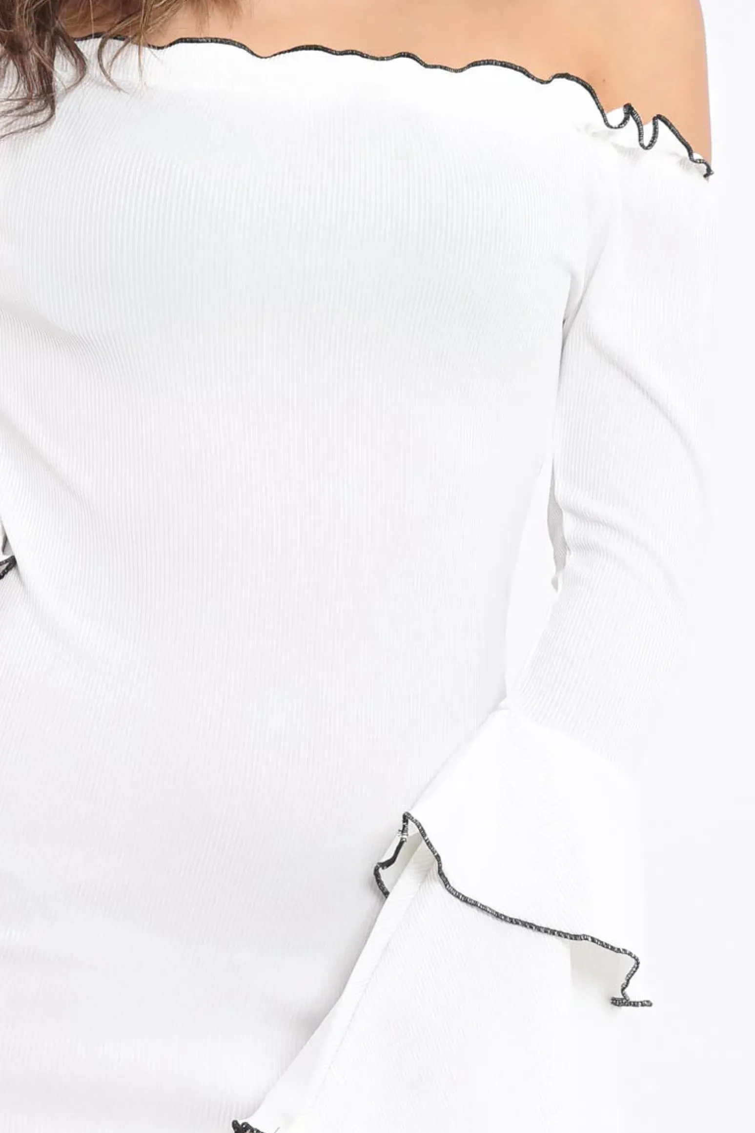 Rebellious Fashion White Ribbed Bell Sleeve Mini Dress - Ariana