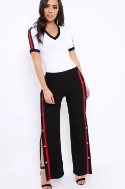 Rebellious Fashion White Ribbed Bodysuit with Contrast Trim - Libi