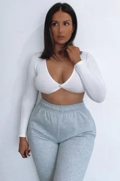 Rebellious Fashion White Ribbed Button Fastening Crop Top - Francia