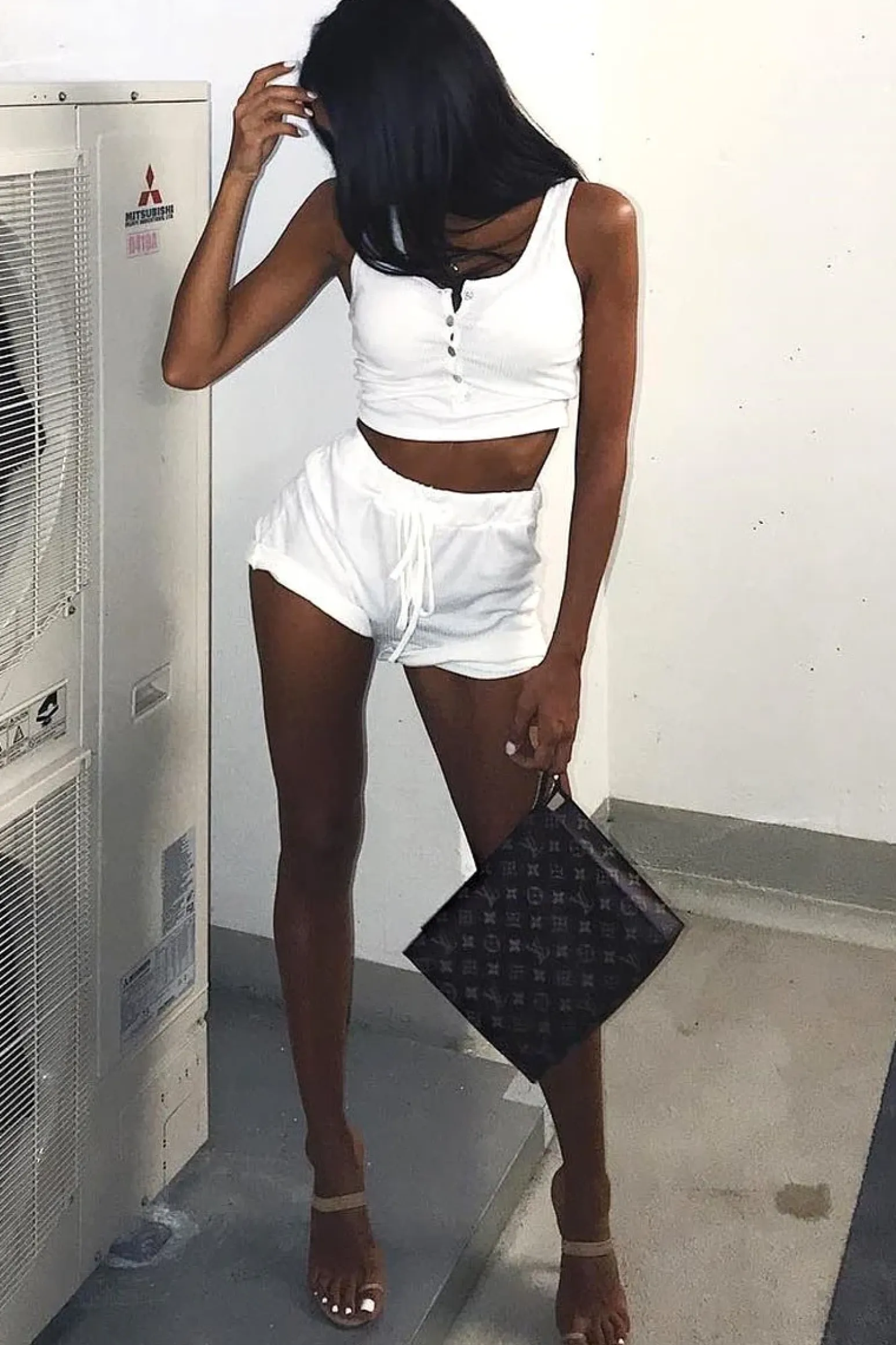 Rebellious Fashion White Ribbed Button Top And Shorts Co-ord - Kenidi