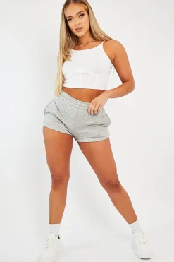Rebellious Fashion White Ribbed Corset Racer Crop Top - Frida