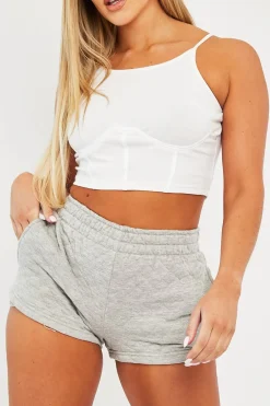 Rebellious Fashion White Ribbed Corset Racer Crop Top - Frida