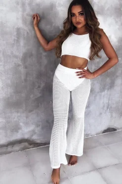 Rebellious Fashion White Ribbed Crop Top and Sheer Trousers Co-ord - Nayana