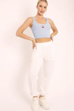 Rebellious Fashion White Ribbed Cuffed Trousers - Scarletta