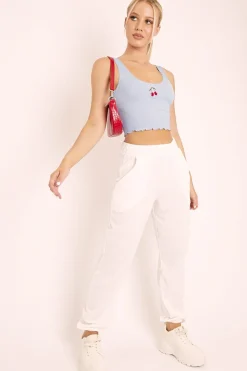 Rebellious Fashion White Ribbed Cuffed Trousers - Scarletta