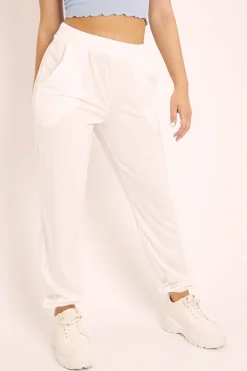 Rebellious Fashion White Ribbed Cuffed Trousers - Scarletta