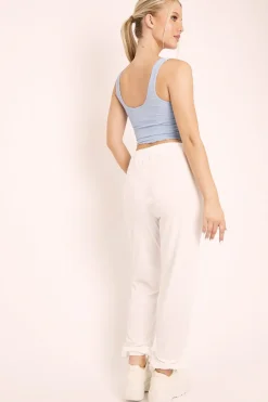 Rebellious Fashion White Ribbed Cuffed Trousers - Scarletta