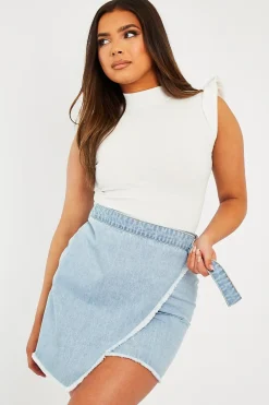 Rebellious Fashion White Ribbed Frill Shoulder Crop Top - Khyla