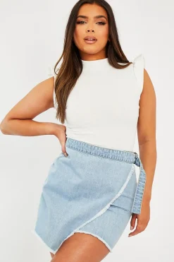 Rebellious Fashion White Ribbed Frill Shoulder Crop Top - Khyla