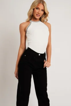 Rebellious Fashion White Ribbed High Neck Bodysuit - Allyanne
