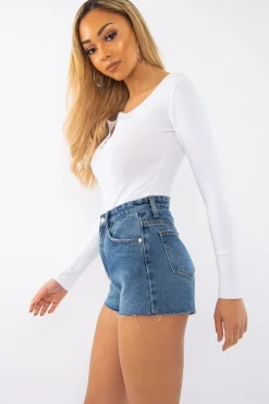 Rebellious Fashion White Ribbed Ring Zip Bodysuit - Odessie
