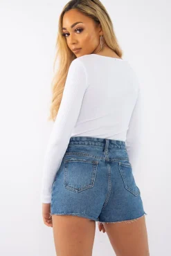 Rebellious Fashion White Ribbed Ring Zip Bodysuit - Odessie