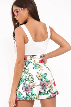 Rebellious Fashion White Ribbed Stretchy Crop Top -Layna