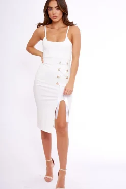 Rebellious Fashion White Ribbon Lace Up Strappy Midi Dress - Aaliyah