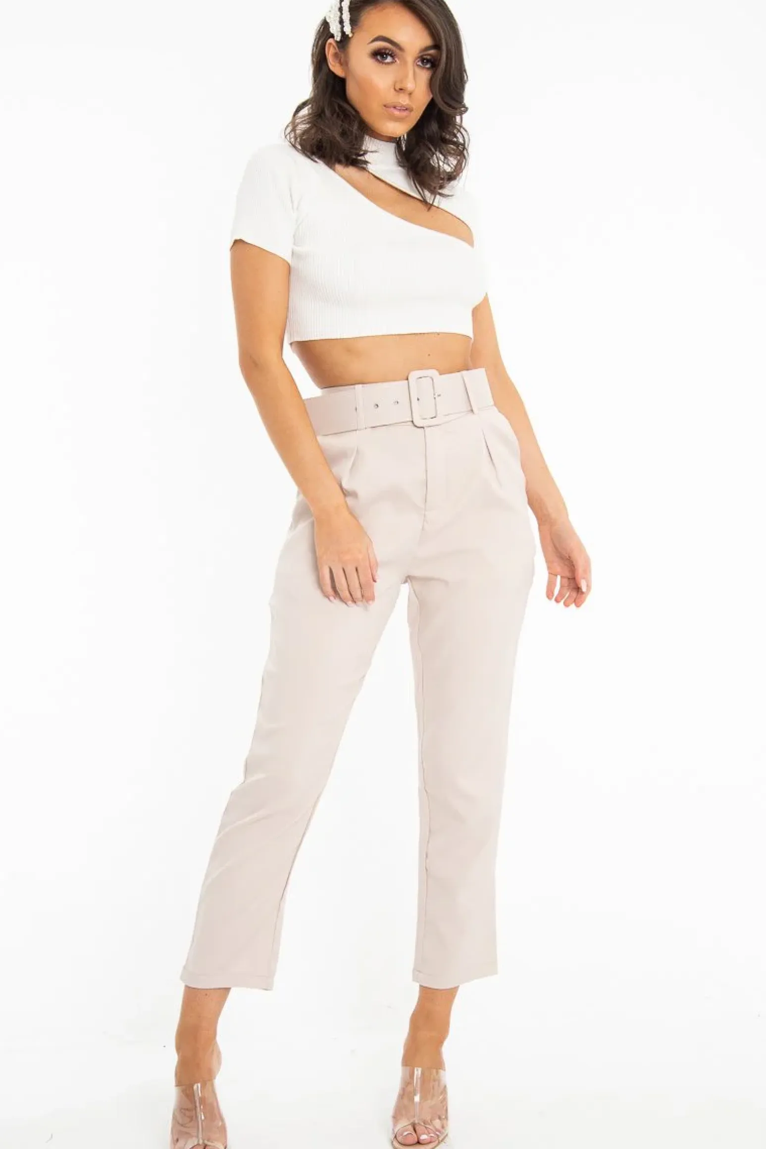 Rebellious Fashion White Rib High Neck Crop Top - Talina