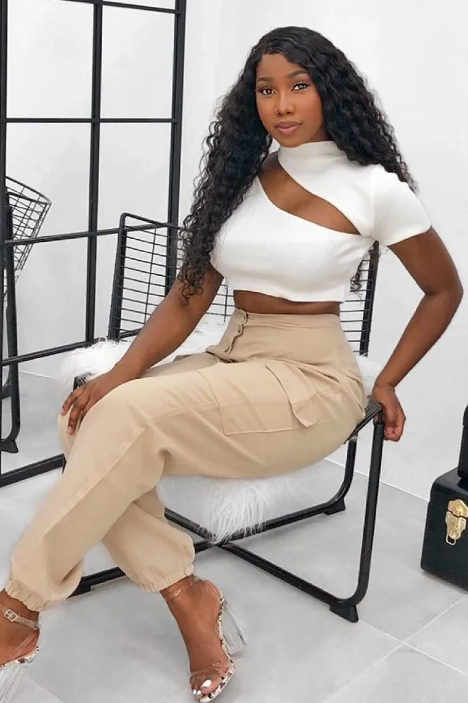 Rebellious Fashion White Rib High Neck Crop Top - Talina