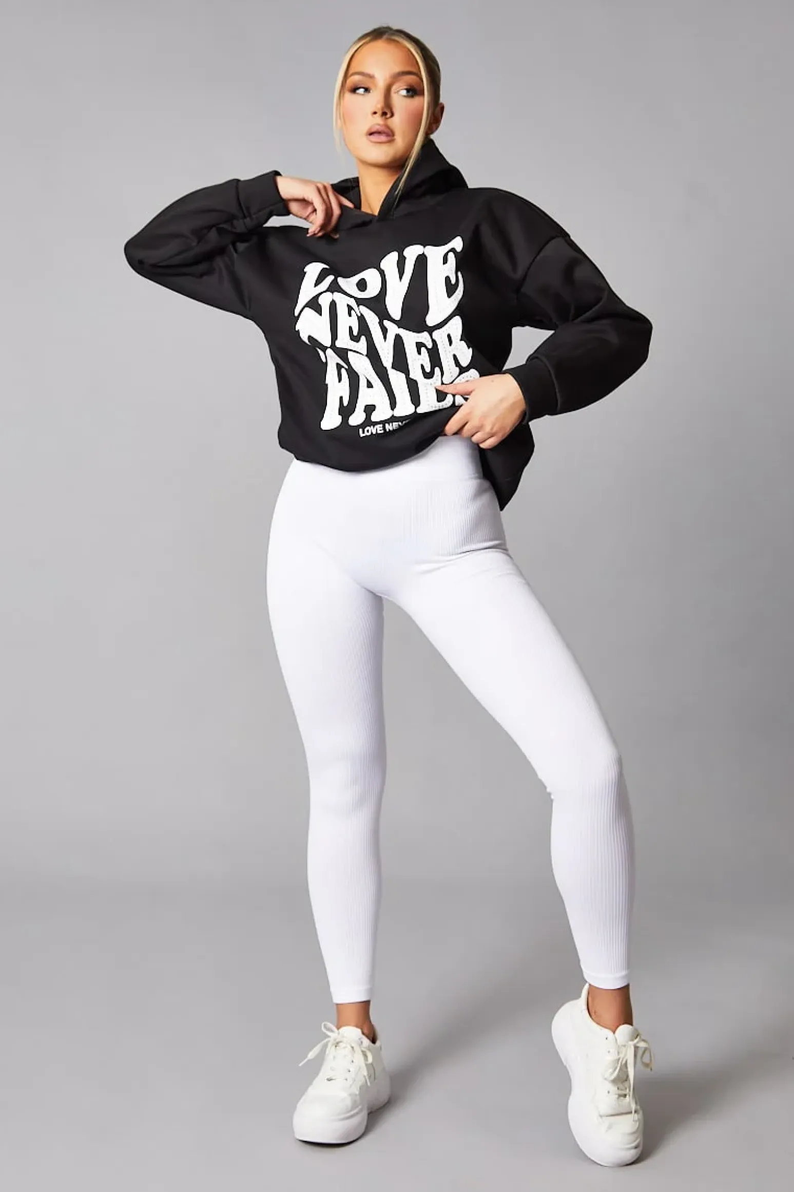 Rebellious Fashion White Rib Knit High Waisted Leggings - Ren