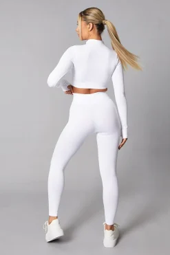 Rebellious Fashion White Rib Knit Zip Front Crop Top & Leggings Set - Nico