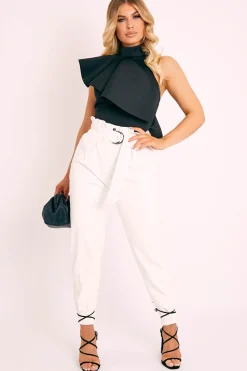 Rebellious Fashion White Ring Belt Straight Leg PU Trousers - Jazmine
