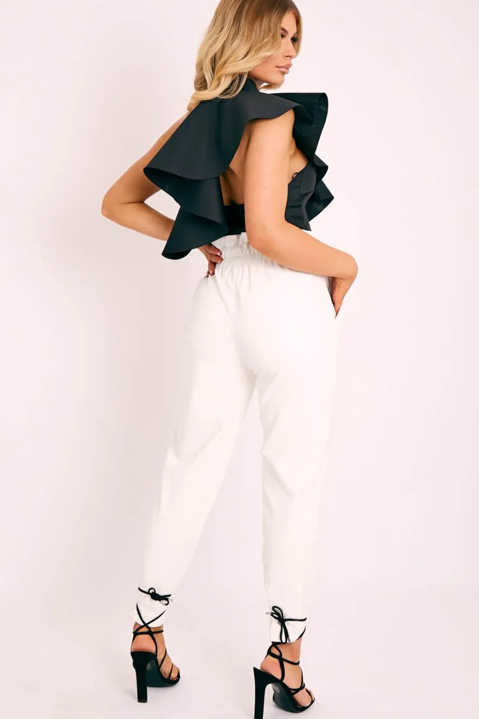 Rebellious Fashion White Ring Belt Straight Leg PU Trousers - Jazmine