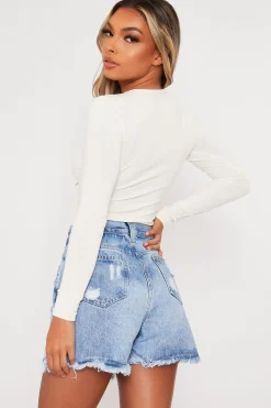 Rebellious Fashion White Ring Detail Cut Out Long Sleeve Bodysuit - Elissa