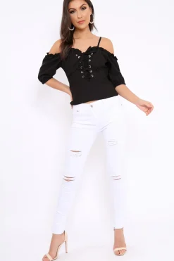 Rebellious Fashion White Ripped Skinny Jeans - Addyson