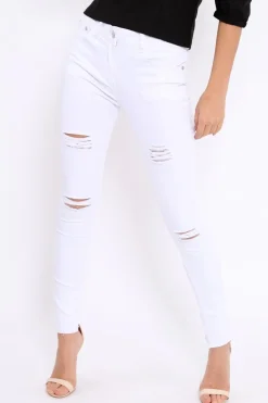 Rebellious Fashion White Ripped Skinny Jeans - Addyson