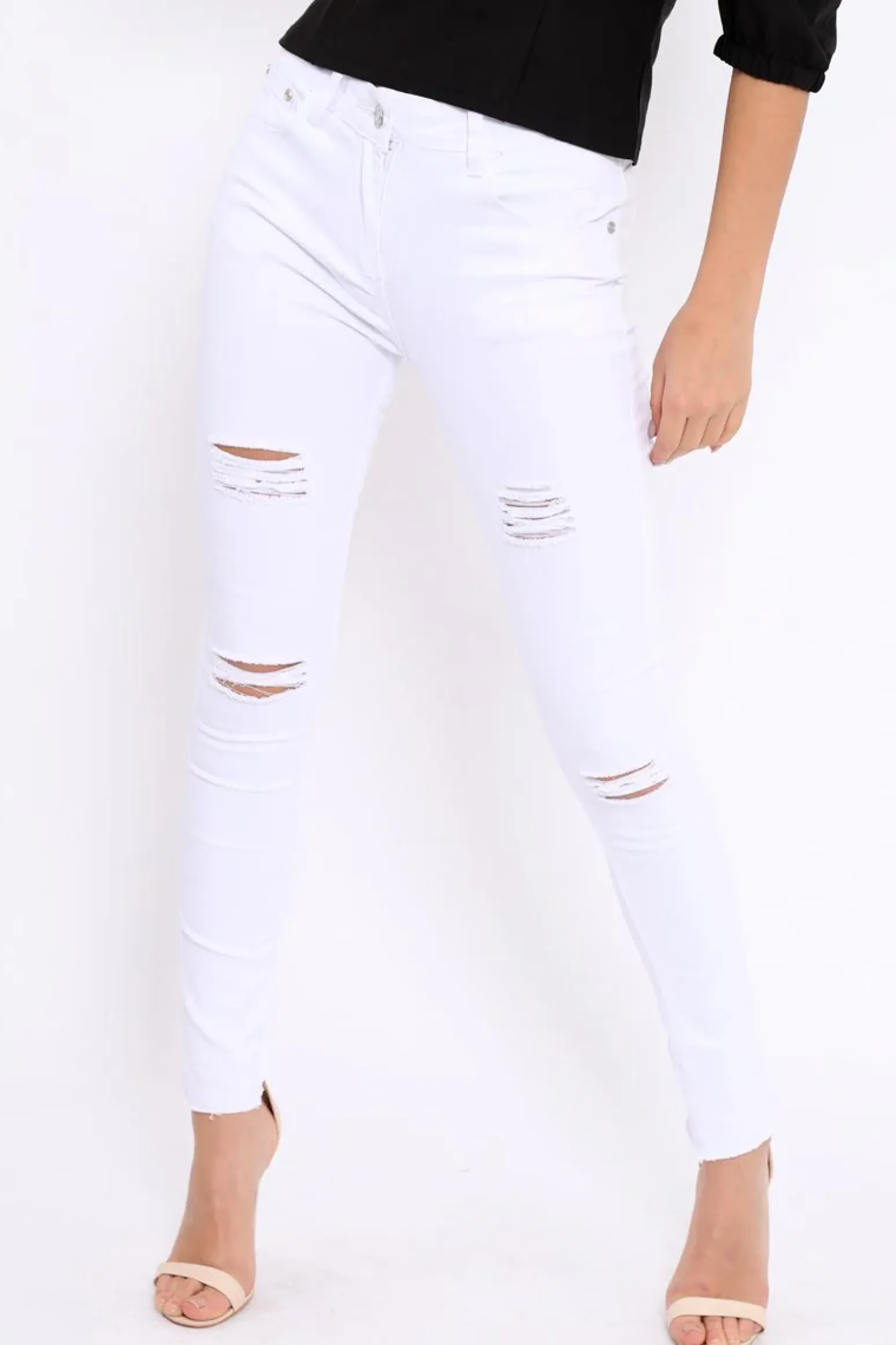 Rebellious Fashion White Ripped Skinny Jeans - Addyson
