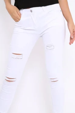 Rebellious Fashion White Ripped Skinny Jeans - Addyson