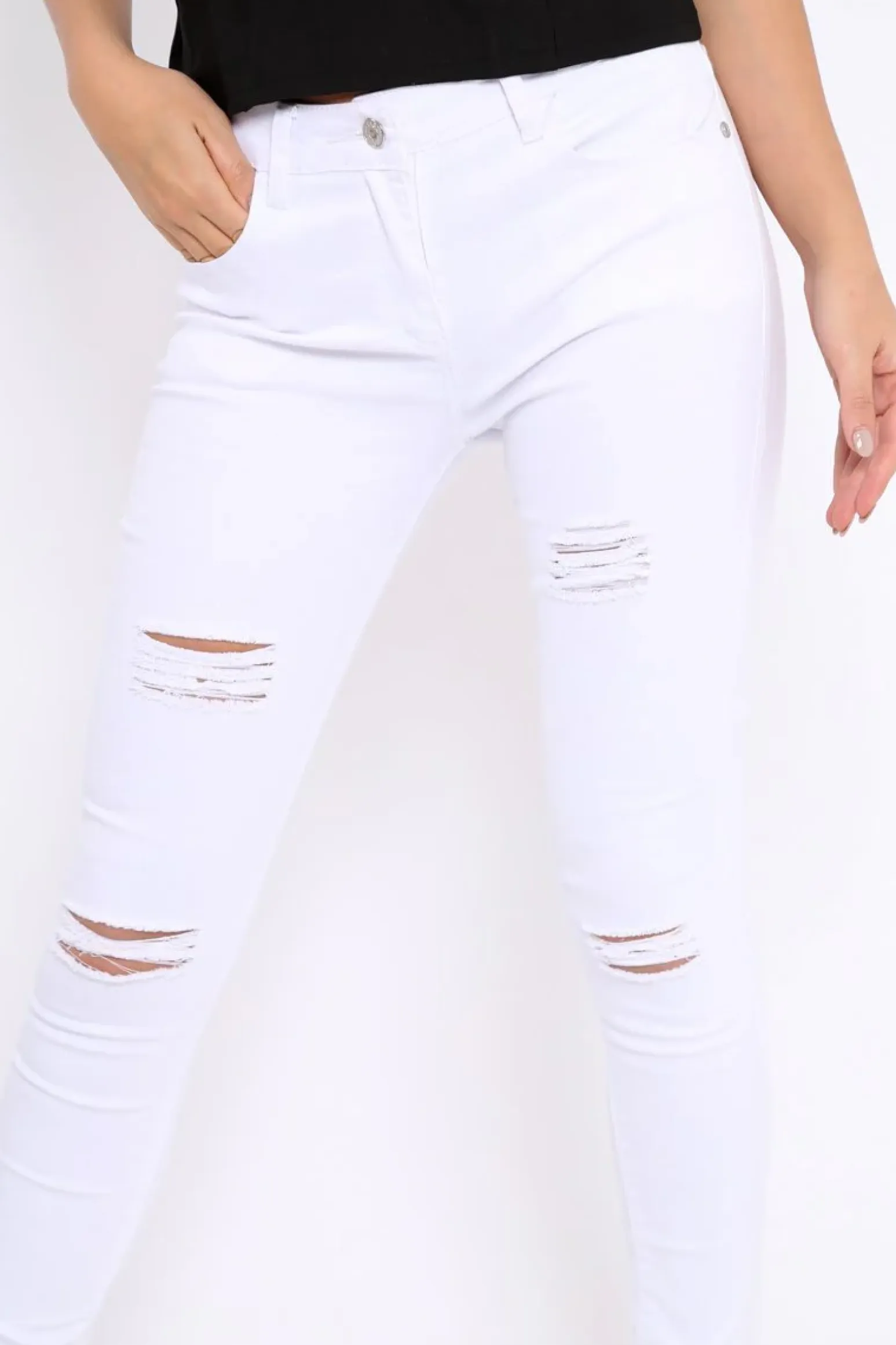 Rebellious Fashion White Ripped Skinny Jeans - Addyson
