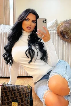 Rebellious Fashion White Roll Neck Slim Fit Knitted Jumper - Georgie