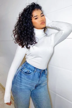 Rebellious Fashion White Roll Neck Slim Fit Knitted Jumper - Georgie
