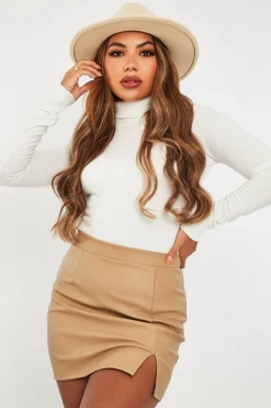 Rebellious Fashion White Roll Neck Slim Fit Knitted Jumper - Georgie
