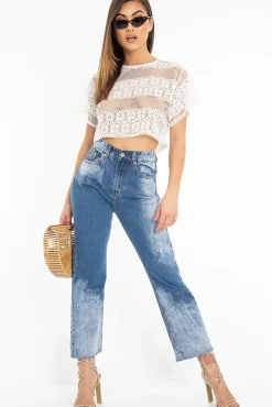 Rebellious Fashion White Round Neck Crochet Crop Top - Lucindy
