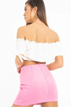 Rebellious Fashion White Ruched Bardot Gypsy Crop Top - Janette