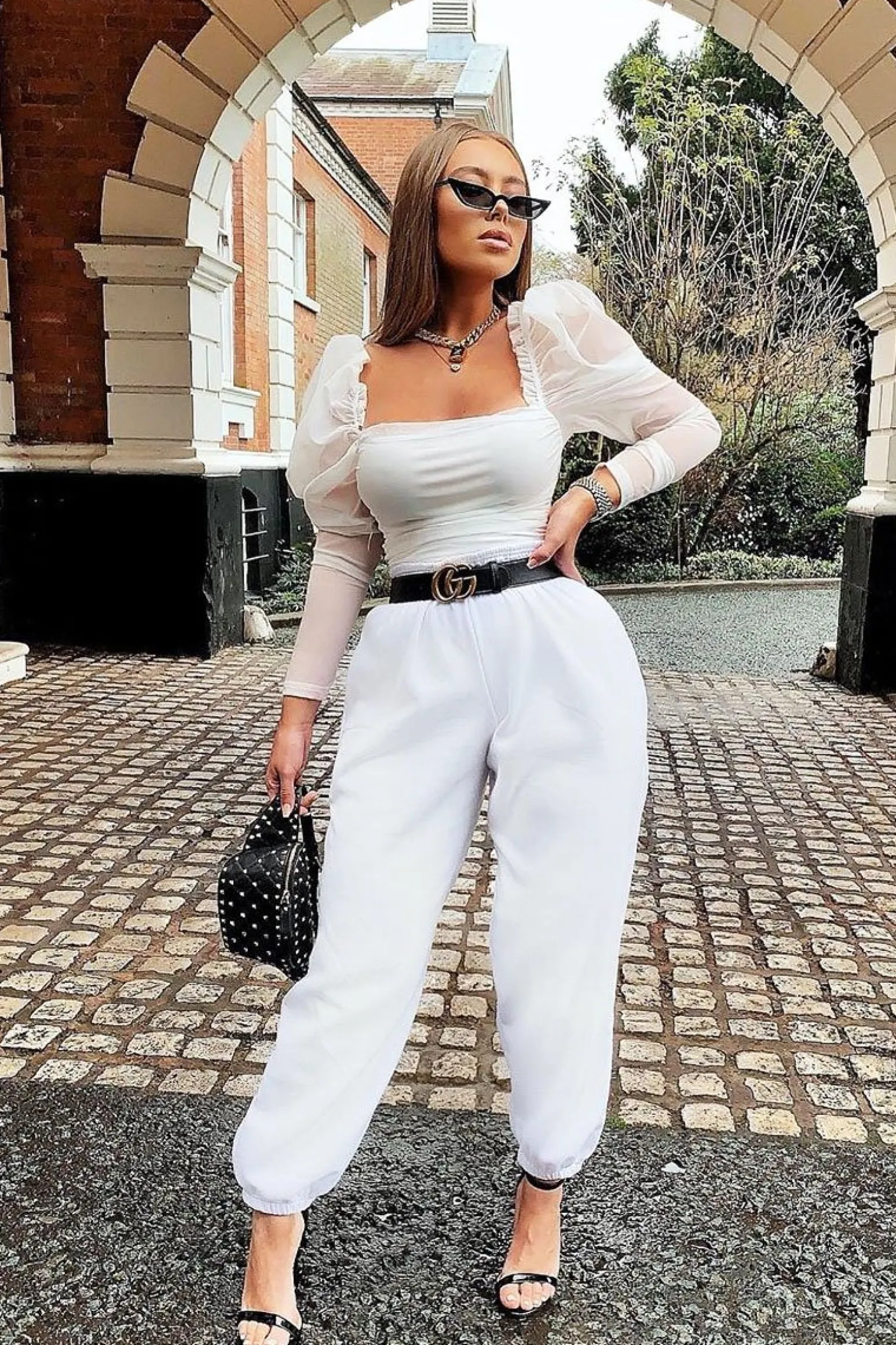 Rebellious Fashion White Ruched Body Mesh Sleeve Bodysuit - Amylee