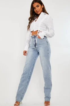 Rebellious Fashion White Ruched Middle Cropped Shirt - Brogann