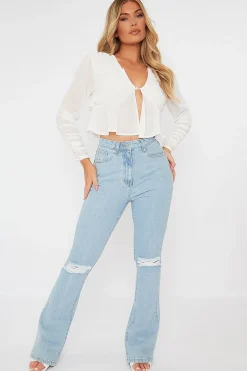 Rebellious Fashion White Ruched Sleeve Peplum Top - Hawi
