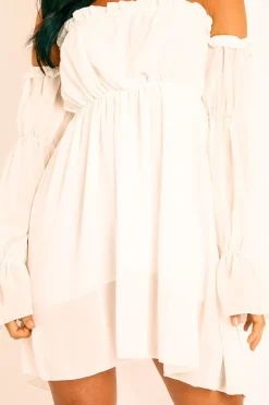 Rebellious Fashion White Ruffle Bardot Mini Dress - Bibi