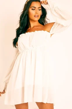 Rebellious Fashion White Ruffle Bardot Mini Dress - Bibi