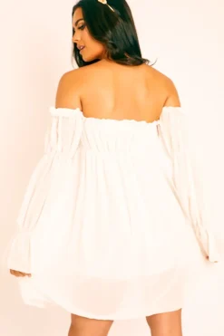 Rebellious Fashion White Ruffle Bardot Mini Dress - Bibi