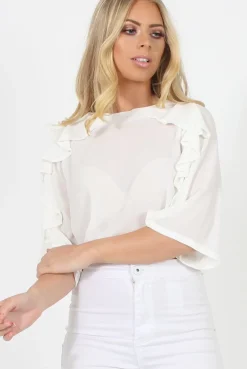 Rebellious Fashion White Ruffle Crop Top - Melanie