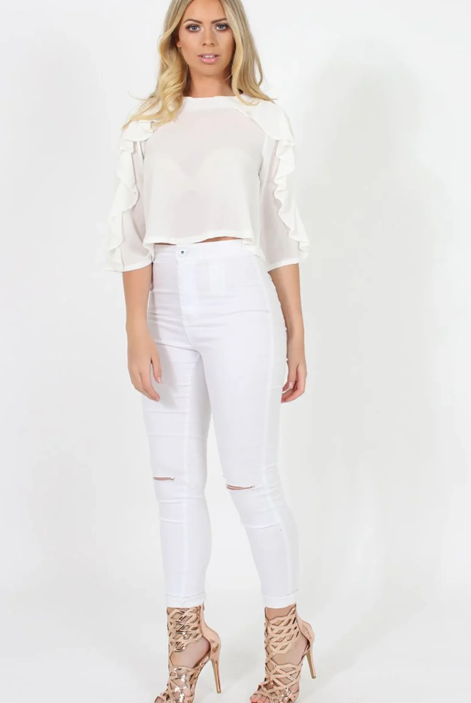 Rebellious Fashion White Ruffle Crop Top - Melanie