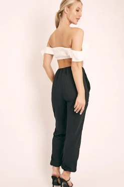 Rebellious Fashion White Ruffle Front Bardot Crop Top - Lacie
