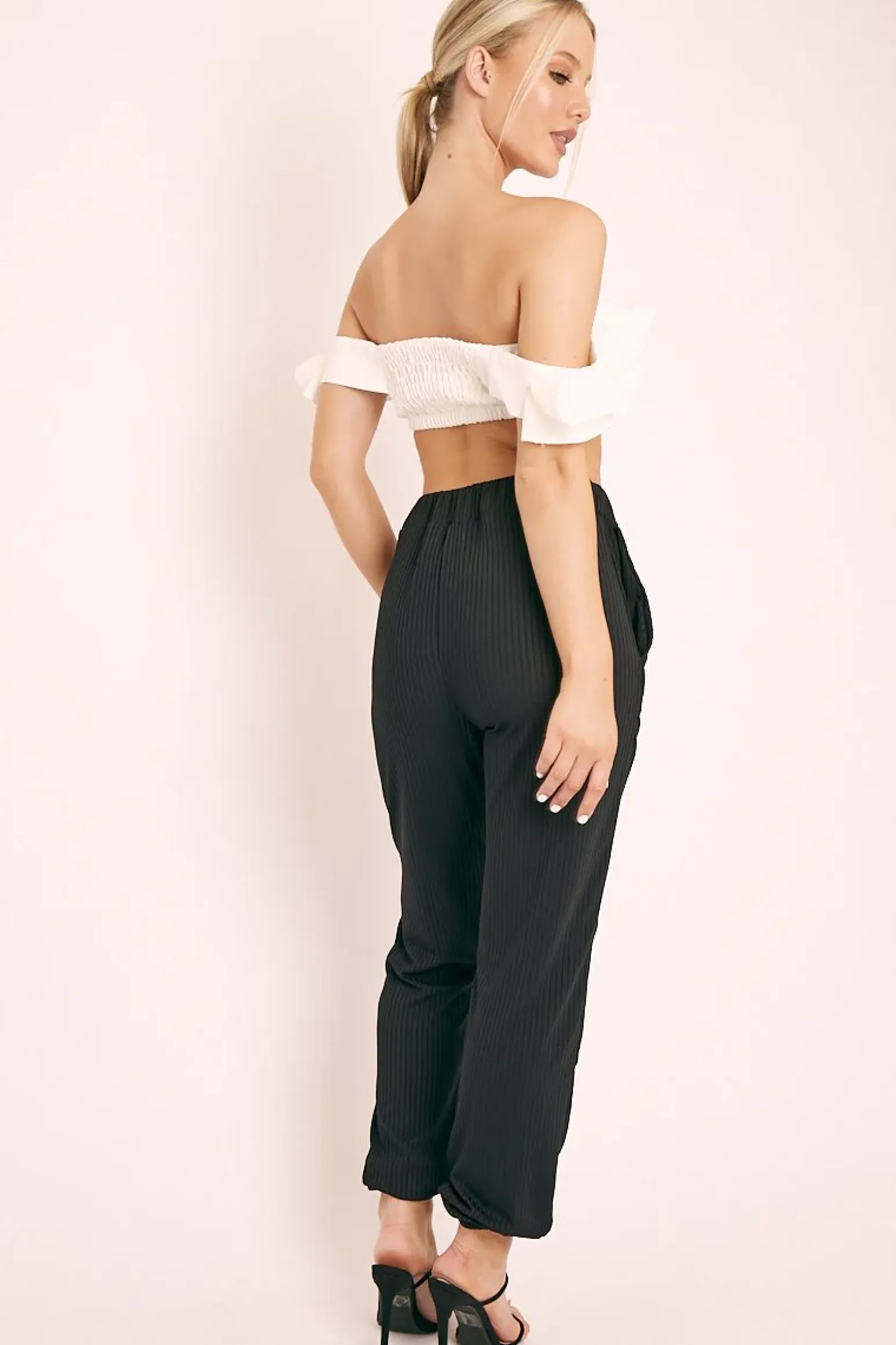 Rebellious Fashion White Ruffle Front Bardot Crop Top - Lacie