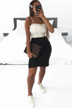 Rebellious Fashion White Ruffle Front Strappy Crop Top - Aaloni