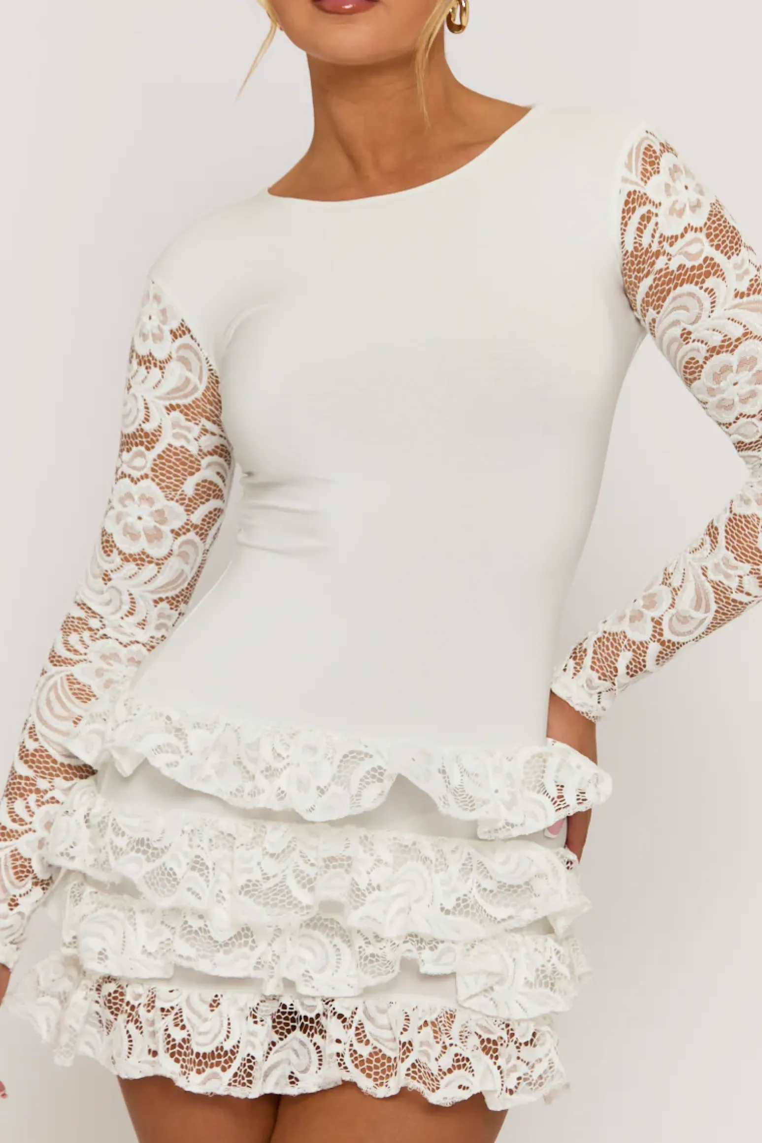 Rebellious Fashion White Ruffle Lace Mini Dress - Brilliana